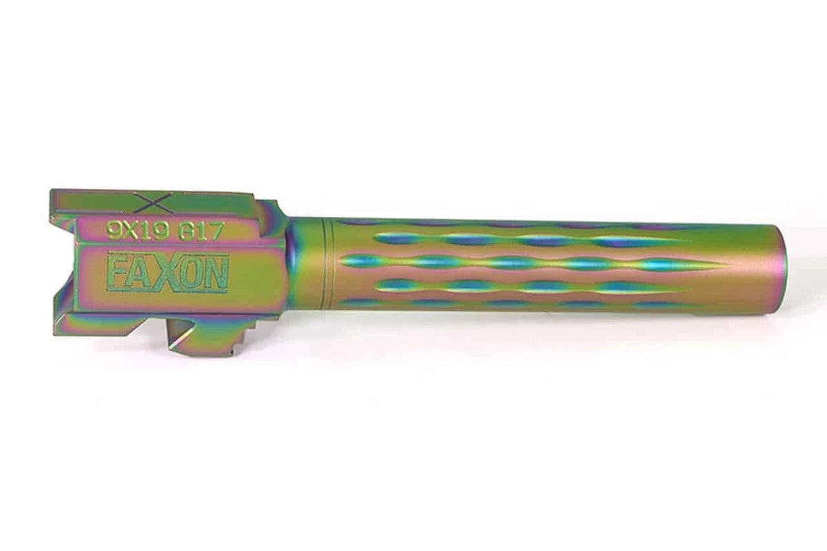 Faxon Firearms Flame Fluted Match 9mm Barrel for Glock 17 Gen 1-4, Chameleon PVD